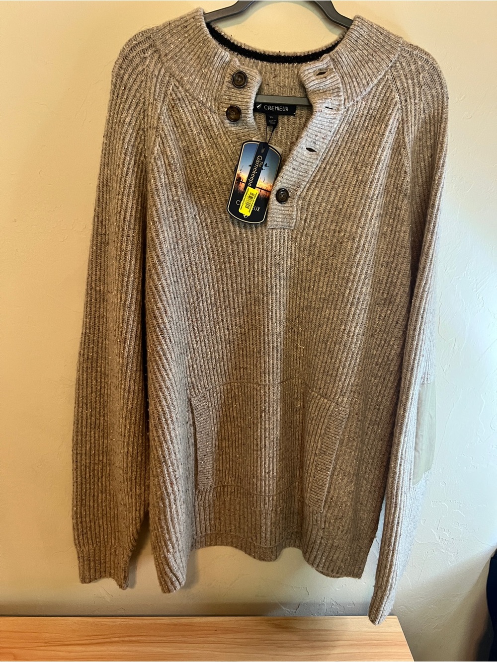 Daniel Cremieux Men's Ribbed Button-Neck Sweater in Taupe